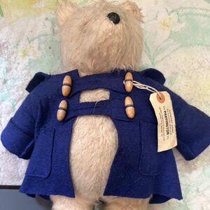 Vintage Paddington Bear Gabrielle 1981 Tag 13" tall Blue Felt Duffle Coat Cute